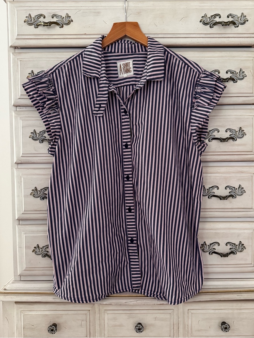 Striped Cotton Preppy Button Shirt - Picture 2 of 6
